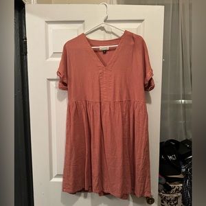 Universal Thread V-Neck Linen Blend Dress in Burnt Orange - Size M